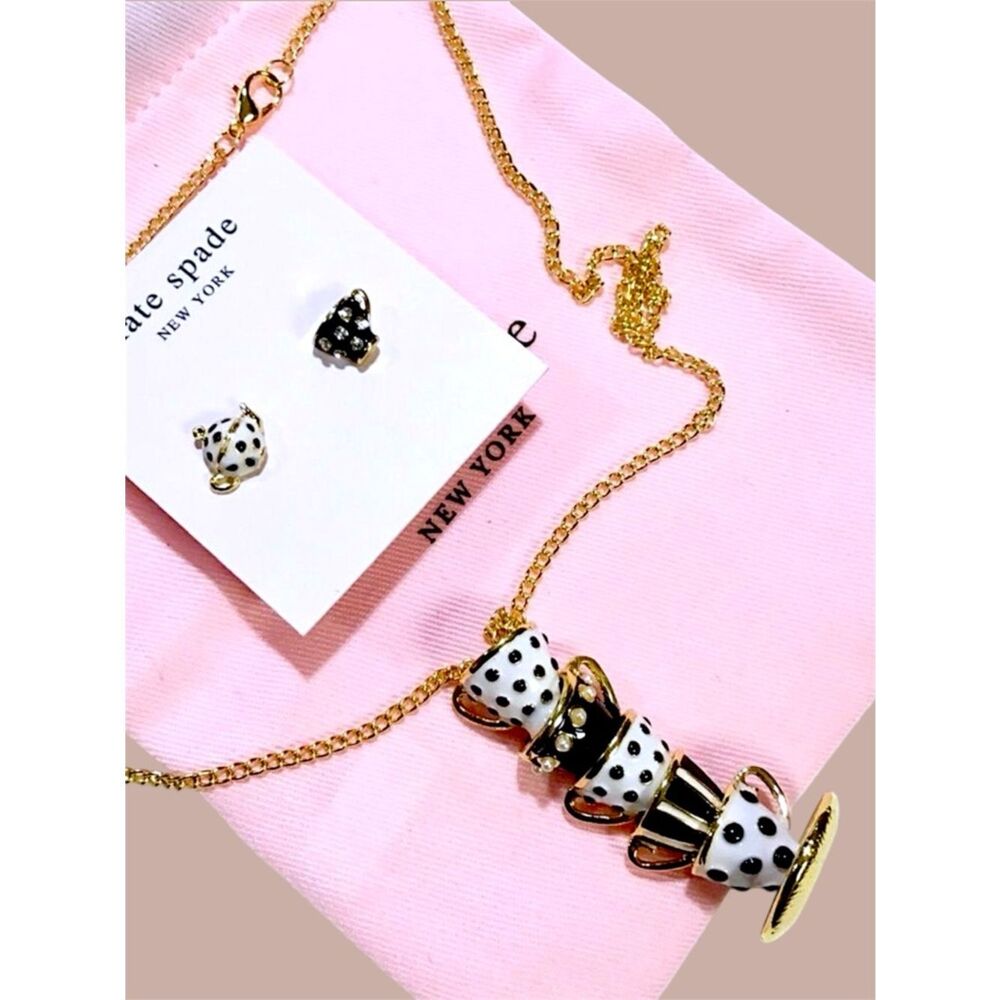 KATE SPADE IS TEA TIME ALICE IN WONDERLAND NECKLACE AND EARRINGS SET